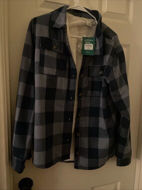 Bass Pro Shops Blue and Black Plaid Sherpa-Lined Shirt Jacket